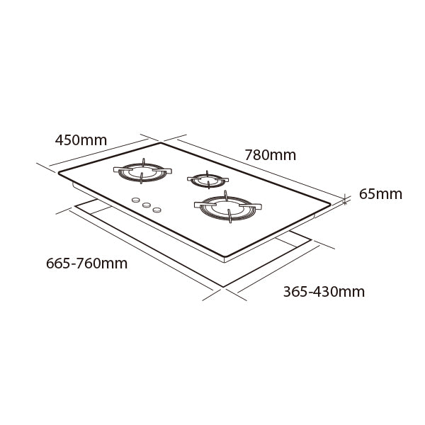78cm Wifi Hob (3 Burner)